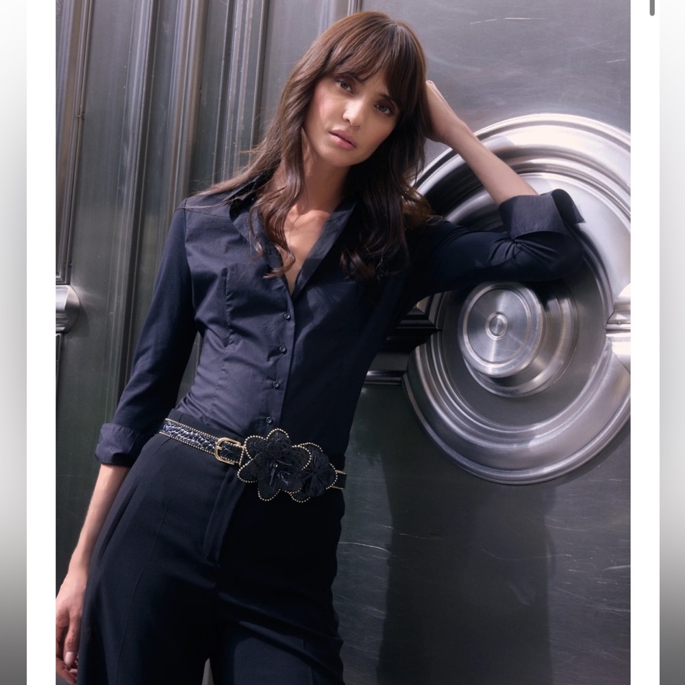 Anne Fontaine Connie 3/4 Sleeve Cotton Poplin Button Down Shirt - Picture 7 of 7